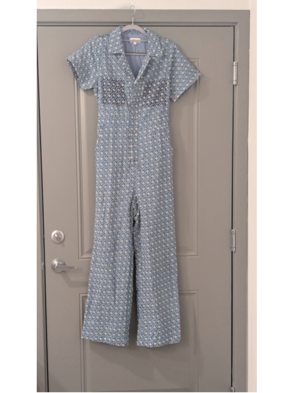 Women's Just Me Blue and White Patterned Jumpsuit Size S